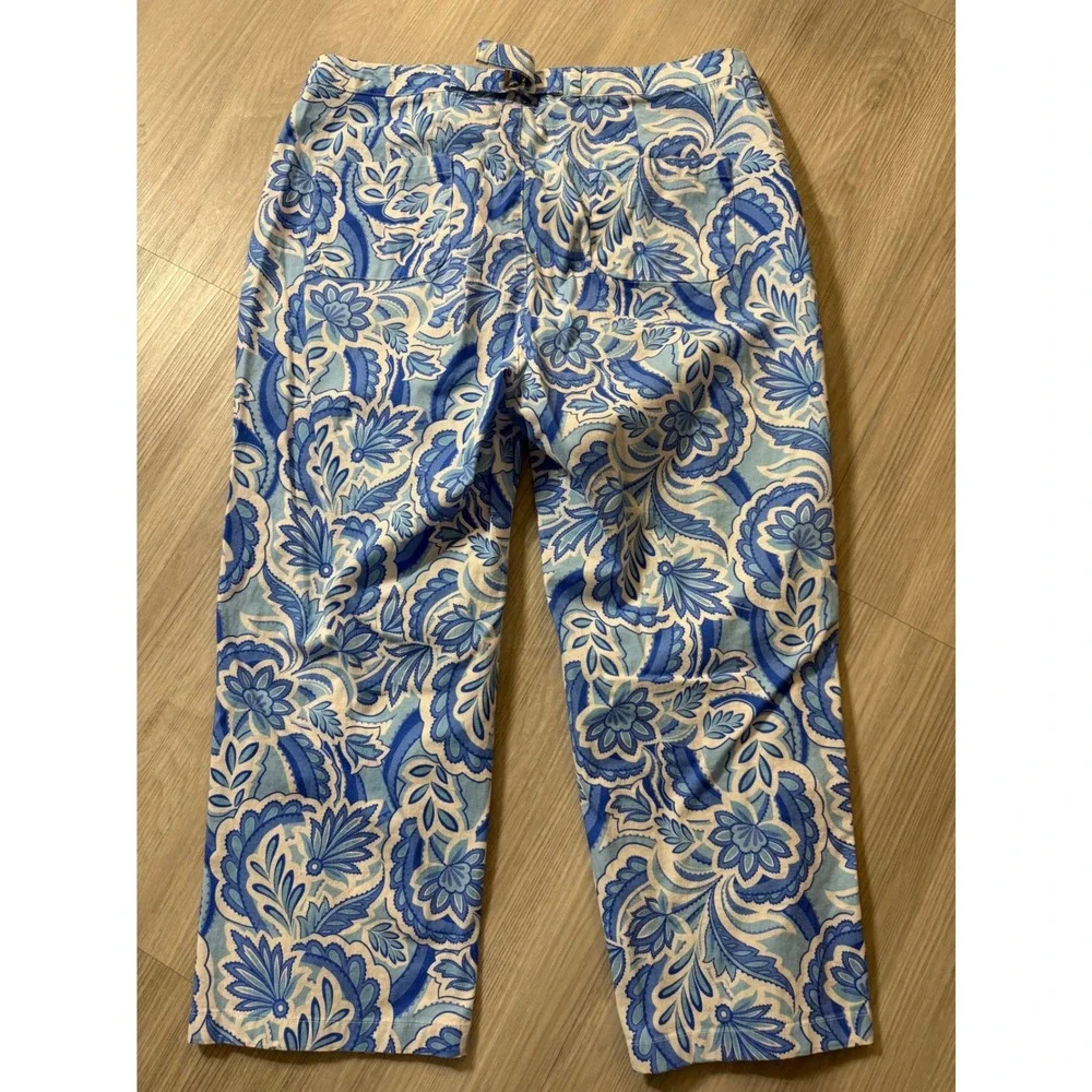 Stella Parker Blue Paisley Floral Straight Leg Pants Womens 12 Cotton Blend